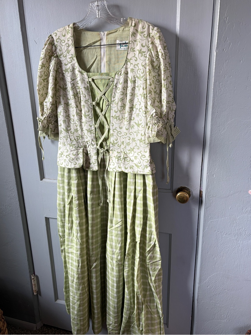 Vintage Perry Landhaus Green Gingham Dirndl Dress 7-22